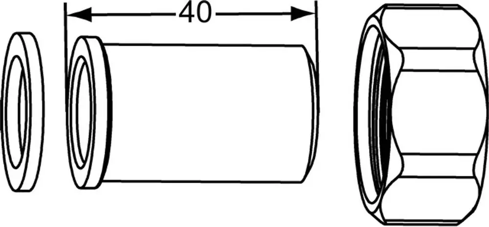 Verschraubung mit Anschlussnippel, geeignet für flachdichtende Anwendungen, dargestellt in technischer Zeichnung, Hersteller IMI Hydronic Engineering.